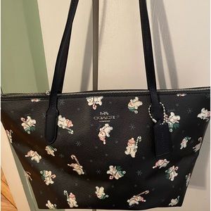 Coach Christmas snowman tote